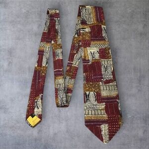 Hubert Milano Made in Italy 100% Silk Tie Patchwork Geometric Vintage 3.75"